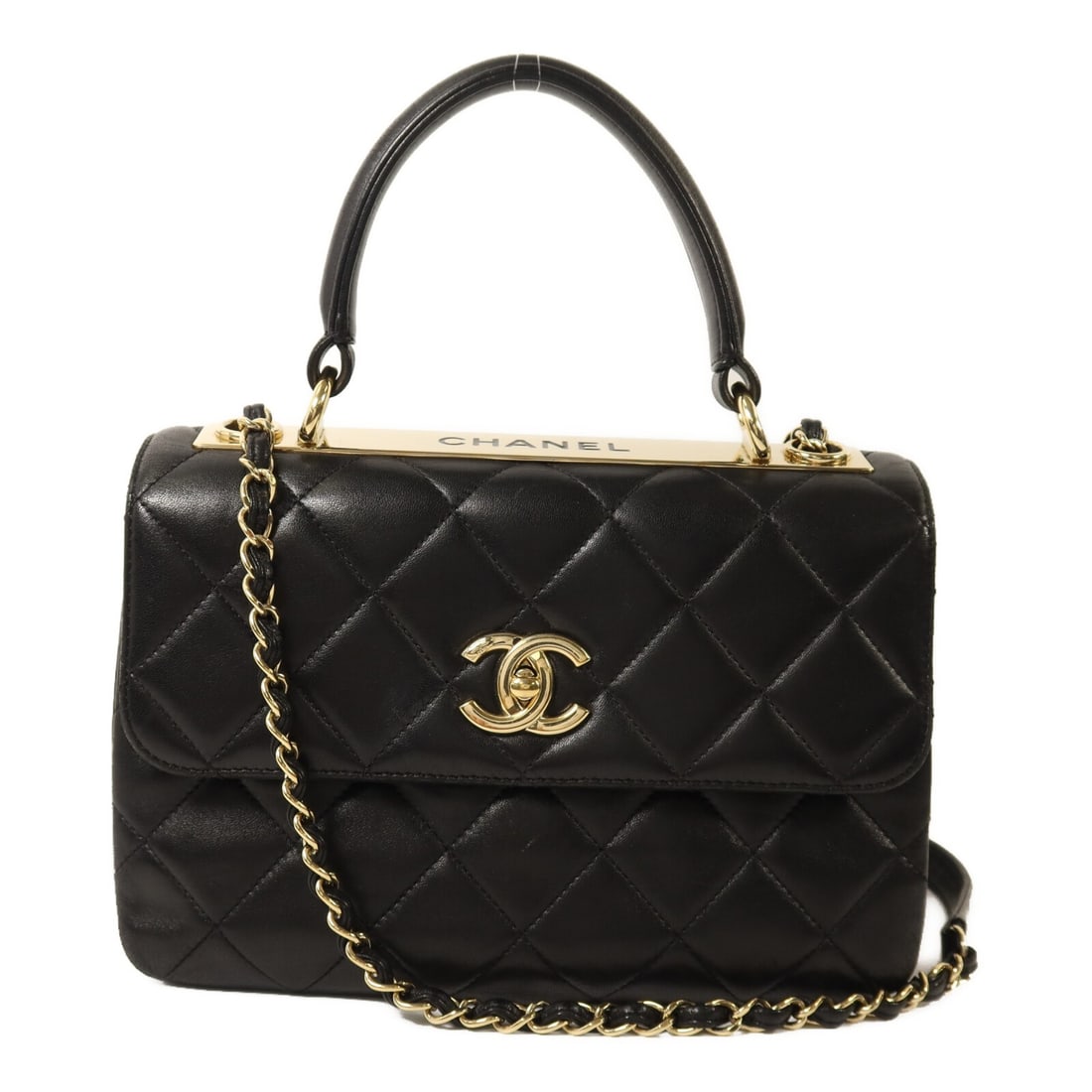 CHANEL Trendy CC A92236 2way Shoulder Bag Black Lambskin GHW: CHANEL Trendy CC A92236 2way Shoulder Bag Black Lambskin GHW CHANEL Trendy CC top handle chain shoulder bag in black lambskin (sheep leather). This 2way shoulder bag features a turn lock closure, blac
