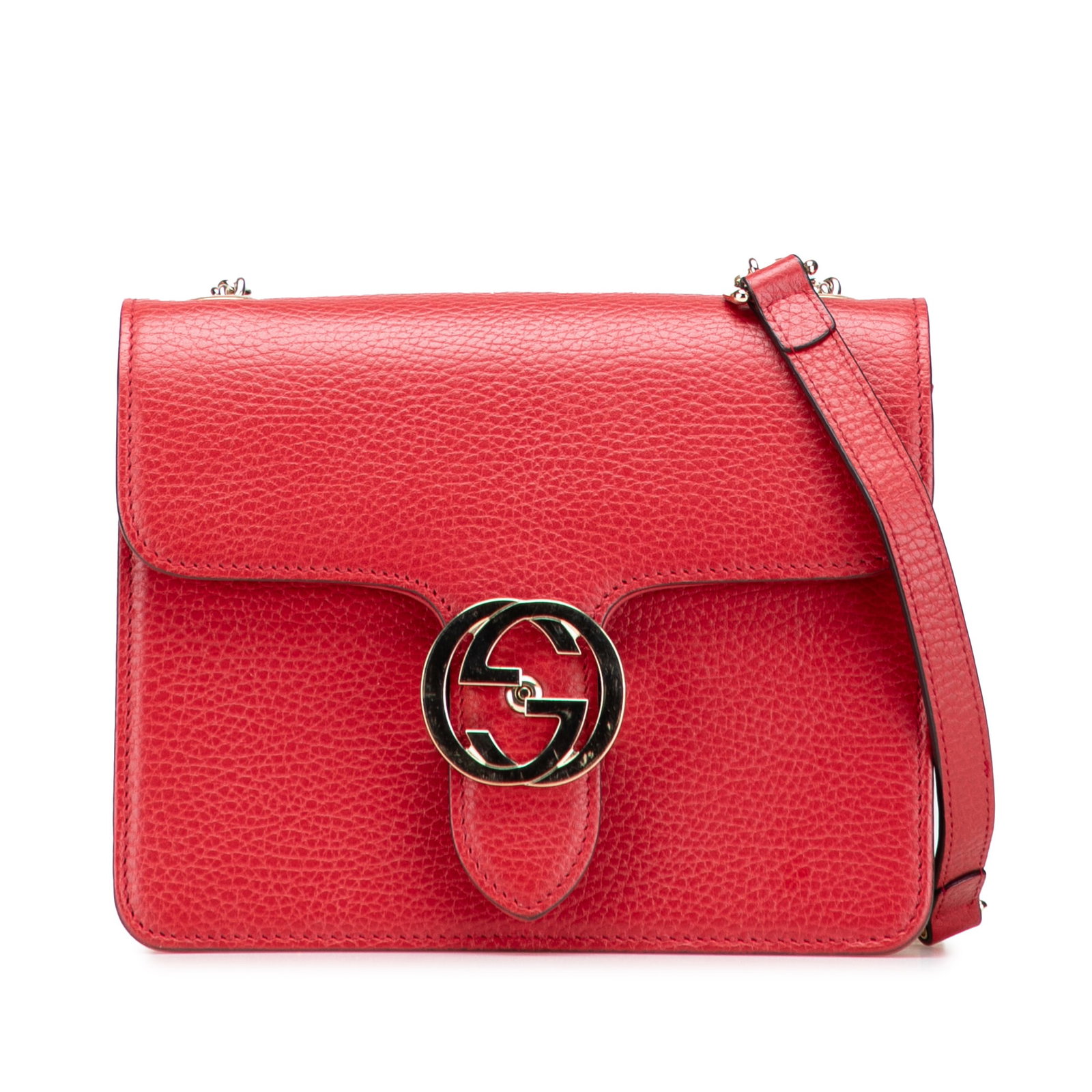 Gucci Small Dollar Red Calfskin Interlocking G Crossbody Bag: Gucci Small Dollar Red Calfskin Interlocking G Crossbody Bag Elevate your style with this Gucci Small Dollar Calfskin Interlocking G Crossbody bag. Crafted from premium leather, this chic crossbody fe