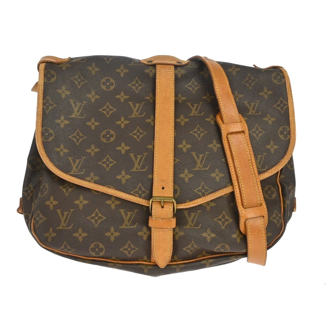 Louis Vuitton Saumur Unisex Brown Canvas Shoulder Bag: Louis Vuitton Saumur Unisex Brown Canvas Shoulder Bag Louis Vuitton Saumur monogram bag in brown canvas with a unisex design. Made in France, this piece is noted in good condition with visible signs o