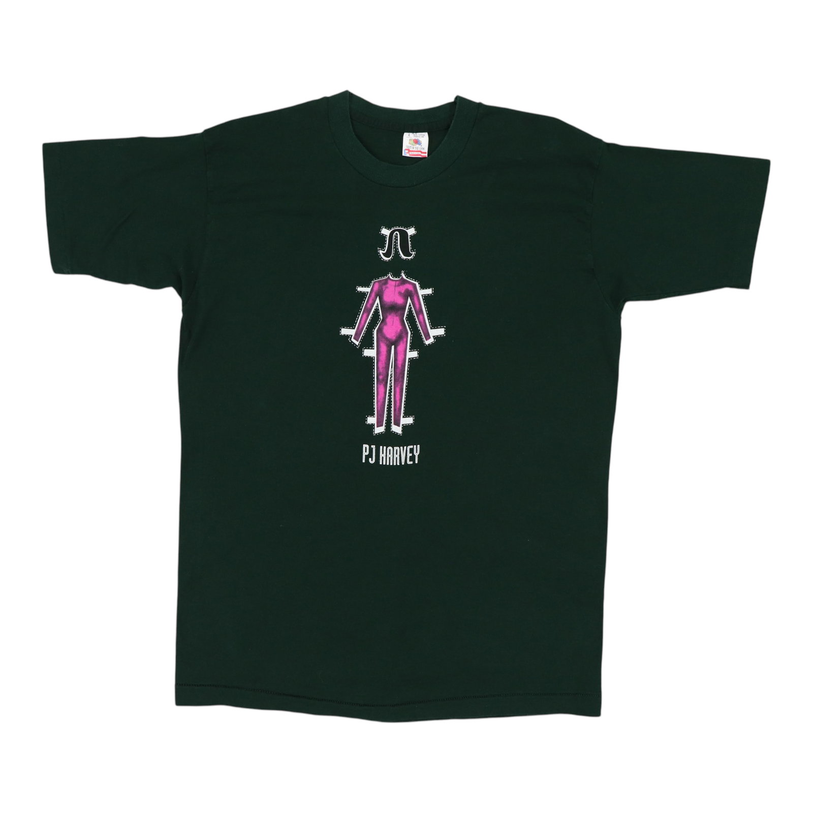 Green 1995 PJ Harvey Paper Doll Tour T Shirt Large: Green 1995 PJ Harvey Paper Doll Tour T Shirt Large Authentic vintage 1995 PJ Harvey Paper Doll Tour shirt with front and back graphics. This original shirt is not a modern reproduction and is in excel