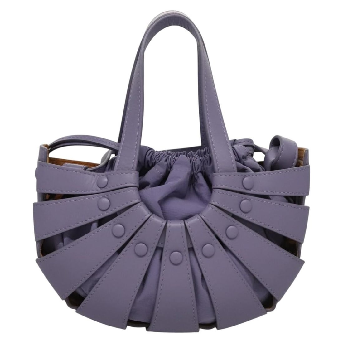 Bottega Veneta Purple Leather Shell Shoulder Bag: Bottega Veneta Purple Leather Shell Shoulder Bag This Bottega Veneta Shell Bag is crafted from purple leather and designed for women. The bag features metal fittings and comes with a shoulder strap. I