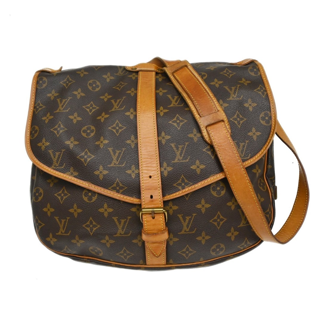 Louis Vuitton Saumur Unisex Brown Canvas Shoulder Bag: Louis Vuitton Saumur Unisex Brown Canvas Shoulder Bag Louis Vuitton Saumur in brown canvas with a unisex design. Made in France, this bag is presented in good condition with light scuffs, light scratc