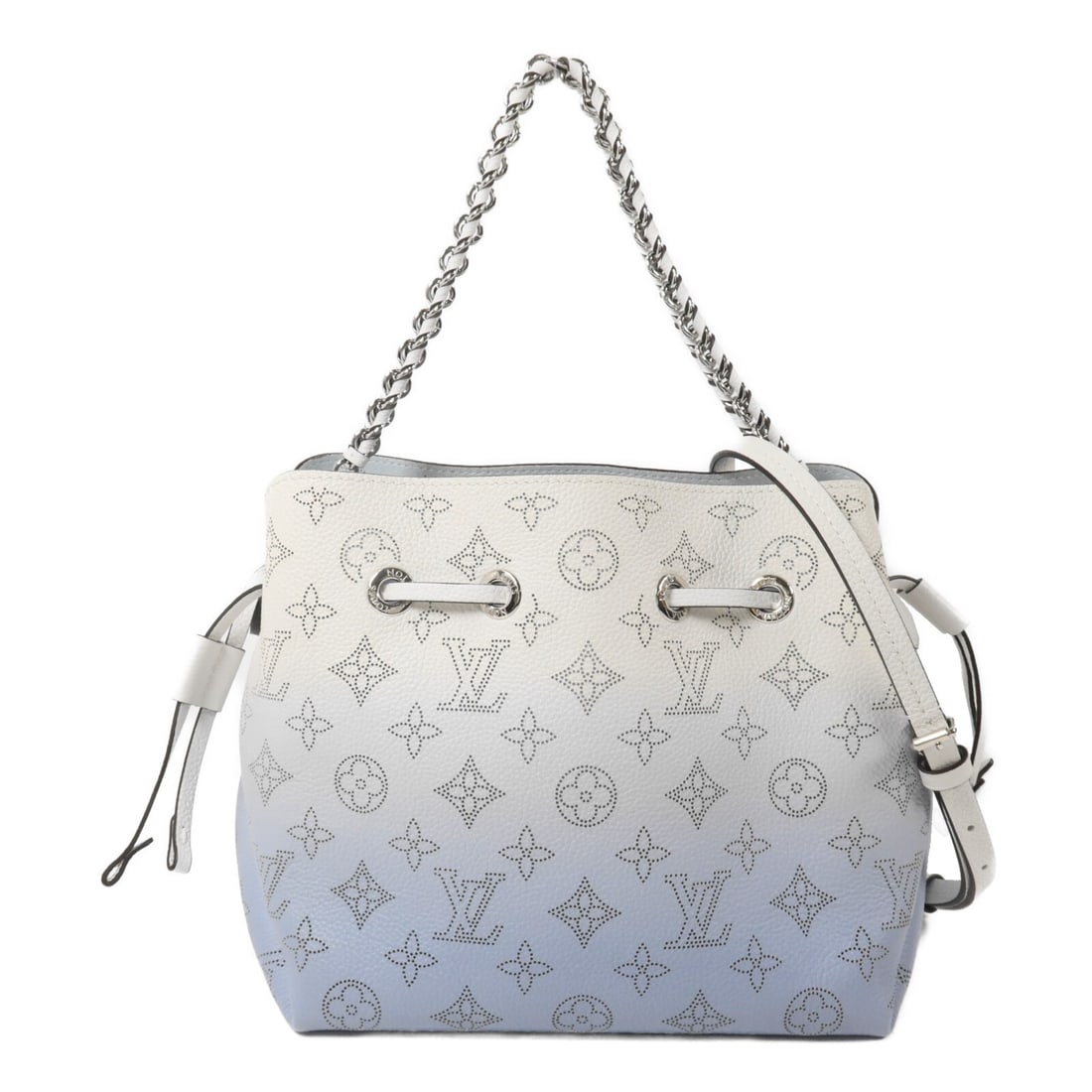 Louis Vuitton Bella Mahina 2 Way Shoulder Bag M57856 White Blue: Louis Vuitton Bella Mahina 2 Way Shoulder Bag M57856 White Blue Louis Vuitton Bella 2-way chain shoulder bag in white and blue Mahina calfskin. This women's bag features a versatile design with both c