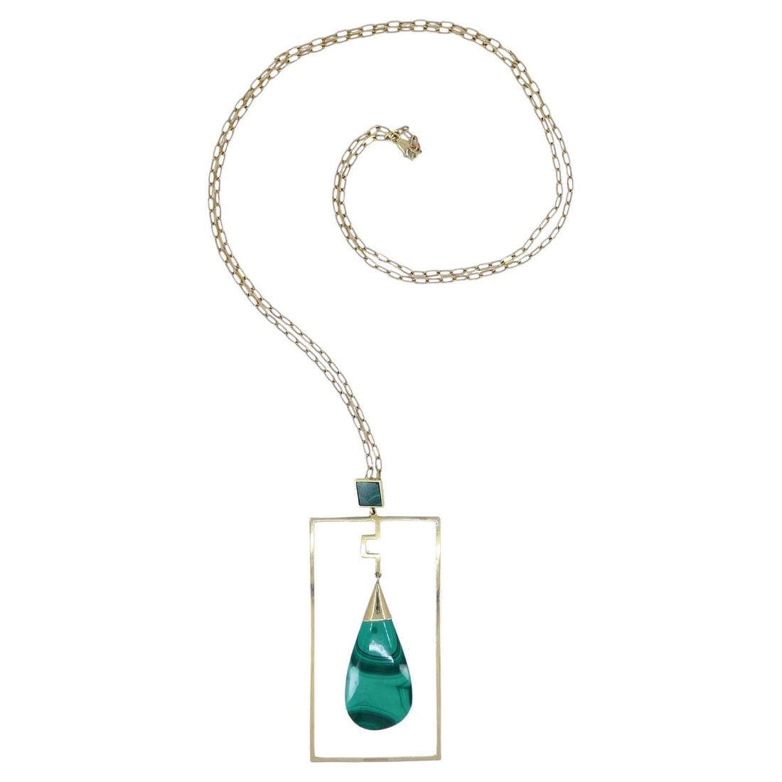Vintage 14k Gold Chain Necklace with 10k Modernist Malachite Pendant (1 of 10)