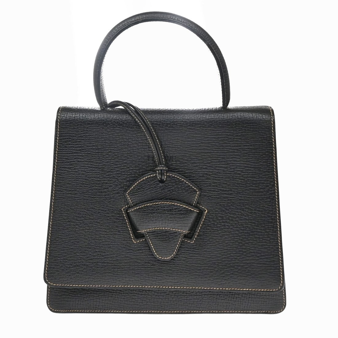 Loewe Barcelona Top Handle Black Leather Handbag: Loewe Barcelona Top Handle Black Leather Handbag Loewe Barcelona top handle bag in black leather. Made in Spain, this women's handbag is presented in good condition with light wear throughout. The ext