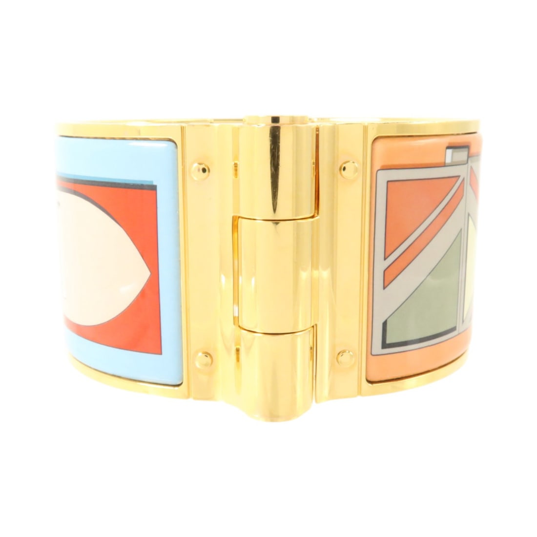 Hermes Charniere wide enamel bangle bracelet multicolor gold tone (1 of 10)