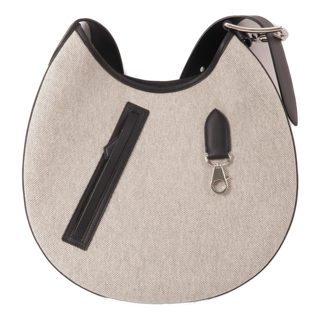 Hermes Arcon Noir Shoulder Bag in H Plume Canvas and Swift Leather: Hermes Arcon Noir Shoulder Bag in H Plume Canvas and Swift Leather Hermes PHW Arcon shoulder bag in Noir black, made with H Plume canvas, Swift leather, and calfskin (cowhide). It features a black fra