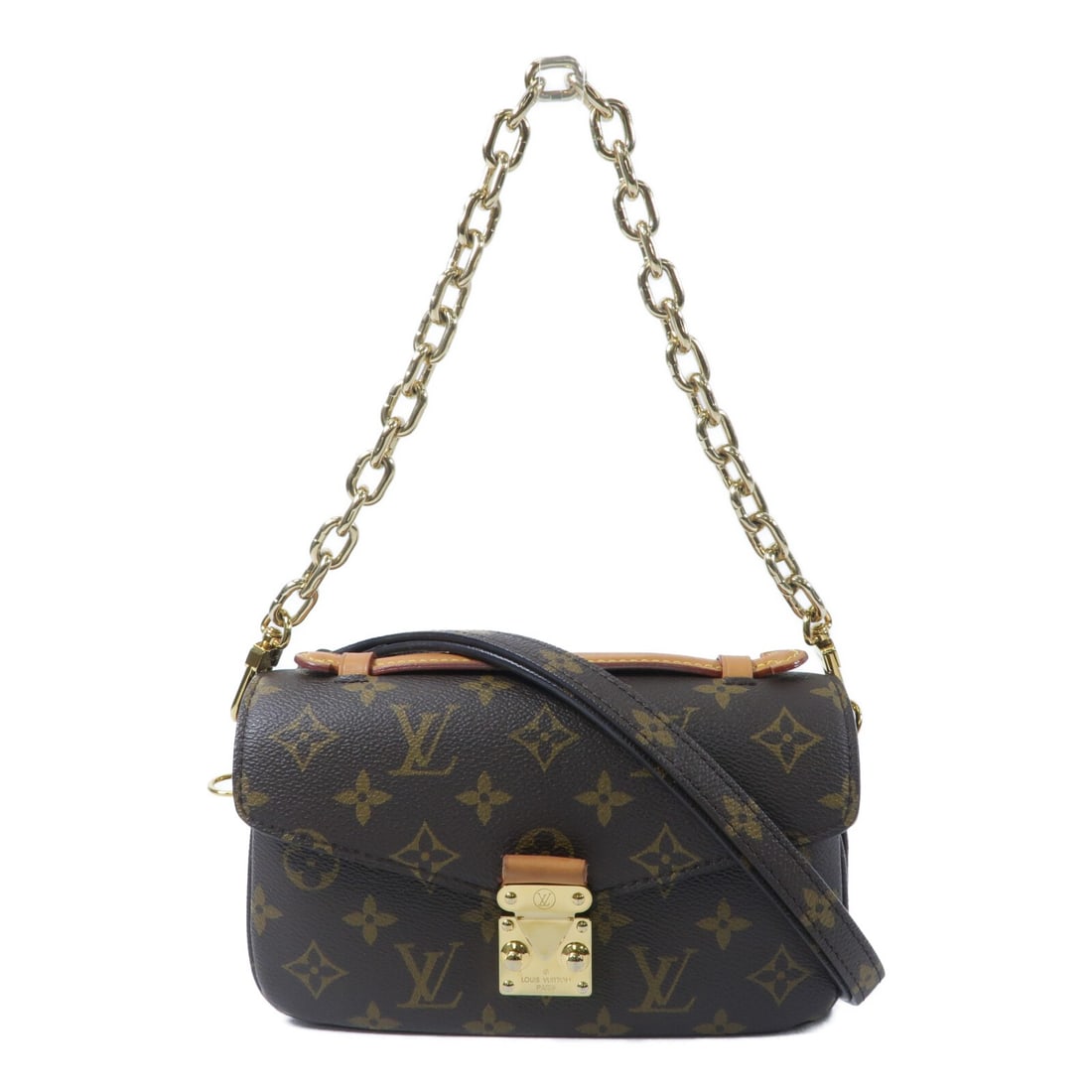 Louis Vuitton Pochette Metis East West Monogram 2 Way Bag M46279: Louis Vuitton Pochette Metis East West Monogram 2 Way Bag M46279 Louis Vuitton Pochette Metis East West 2-way shoulder bag in brown Monogram PVC coated canvas. This women's bag features a structured c