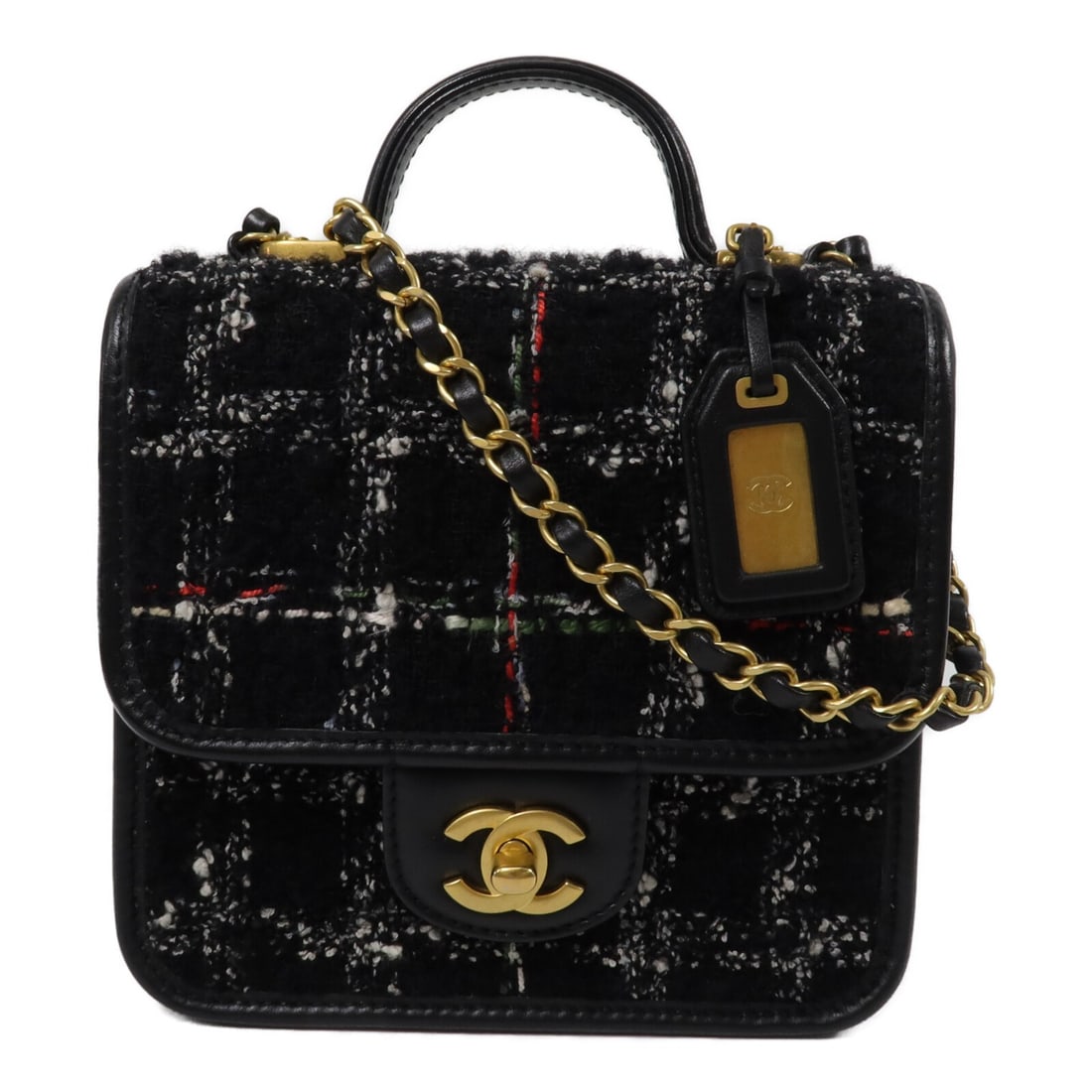 CHANEL AS3652 CC 2way Shoulder Bag Red Black Tweed Calfskin: CHANEL AS3652 CC 2way Shoulder Bag Red Black Tweed Calfskin Top handle flap bag in red and black tweed with calfskin leather trim. This women's 2-way shoulder bag features the CC design and includes a