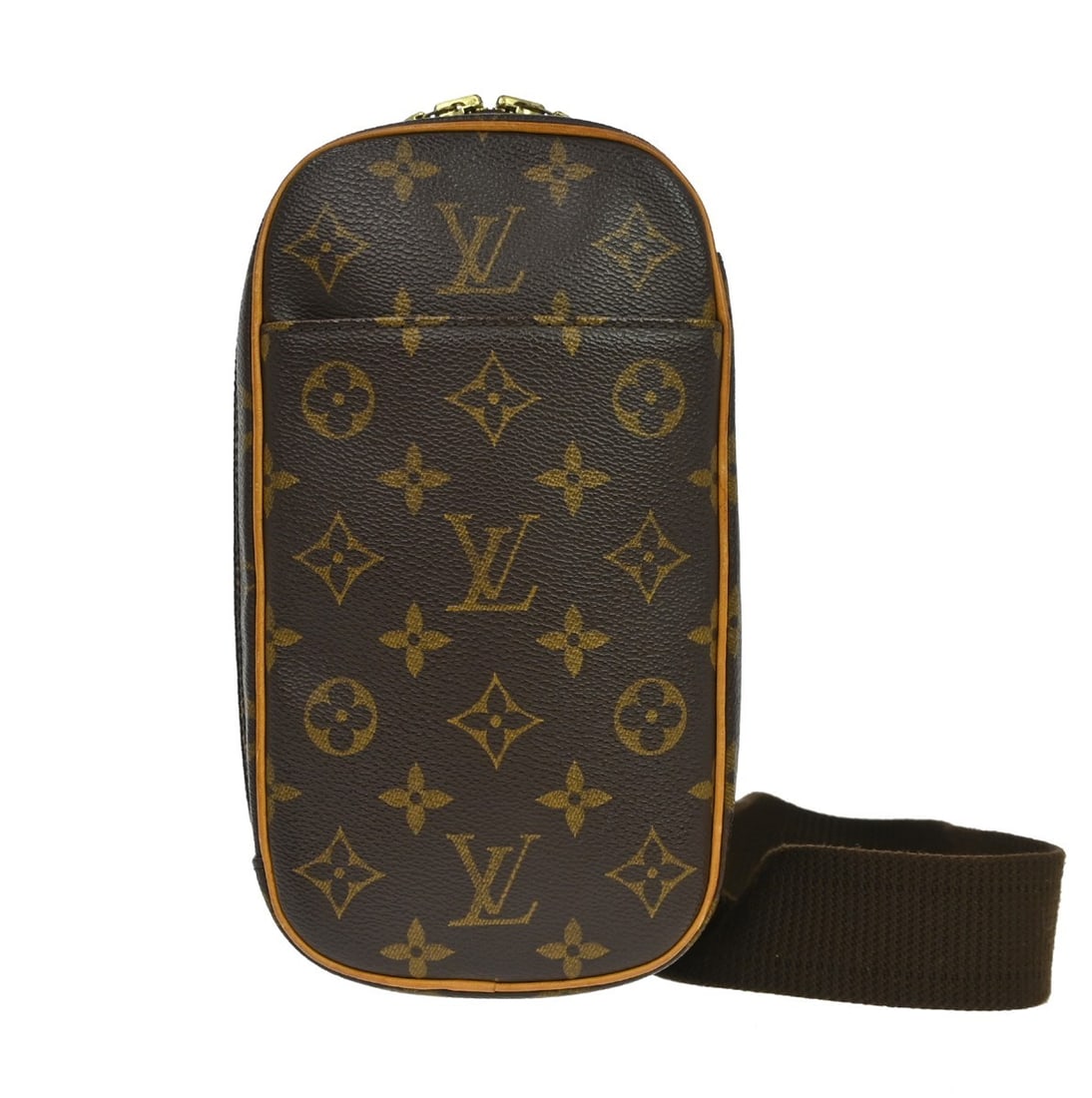 Louis Vuitton Pochette Gange Monogram Canvas Belt Bag M51870: Louis Vuitton Pochette Gange Monogram Canvas Belt Bag M51870 Vintage Louis Vuitton Pochette Gange bum bag in brown Monogram canvas with leather trim and a zip closure. This small unisex bag features a