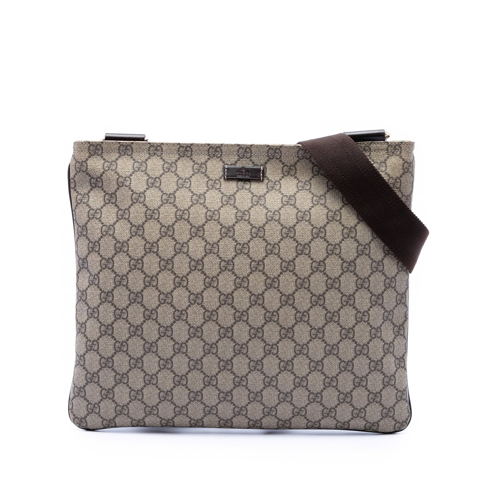 Gucci GG Supreme coated canvas crossbody bag beige: Gucci GG Supreme coated canvas crossbody bag beige Gucci GG Supreme crossbody bag with a coated canvas body, leather trim, an adjustable flat strap, top zip closure, and an interior slip pocket. Made 