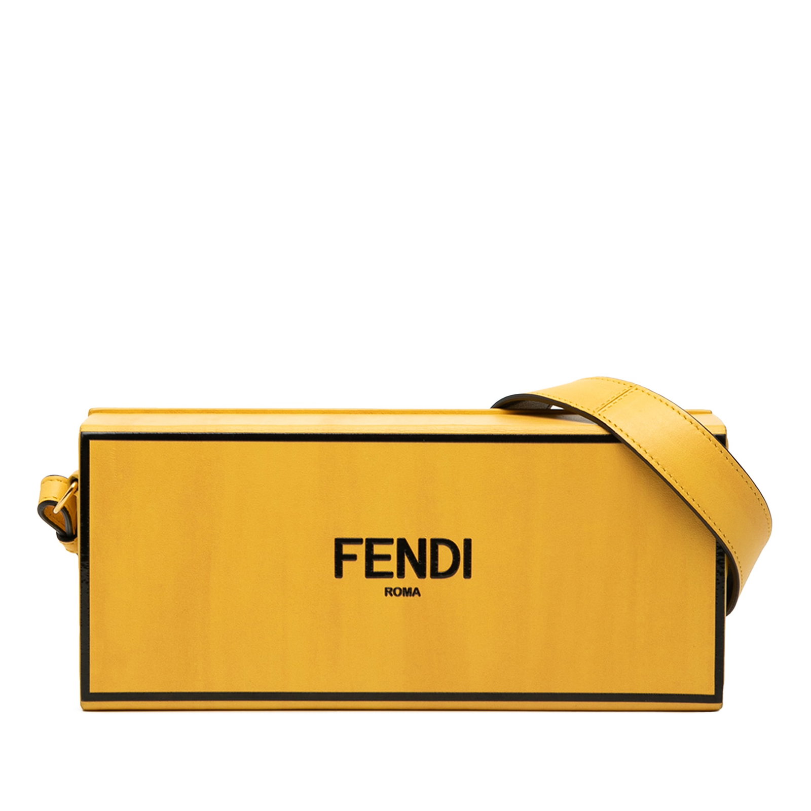 Fendi Horizontal Box Leather Crossbody Bag Yellow: Fendi Horizontal Box Leather Crossbody Bag Yellow Fendi leather horizontal box crossbody bag in yellow with a structured flap-front design and magnetic closure. The bag features a leather body and a f