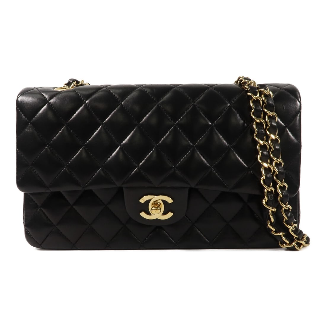 CHANEL A01112 Classic 25 Shoulder Bag Black Lambskin CC SHW: CHANEL A01112 Classic 25 Shoulder Bag Black Lambskin CC SHW CHANEL Classic 25 Chain Shoulder Bag in black lambskin (sheep leather) with silver-tone hardware. It features a shoulder strap with an adjus