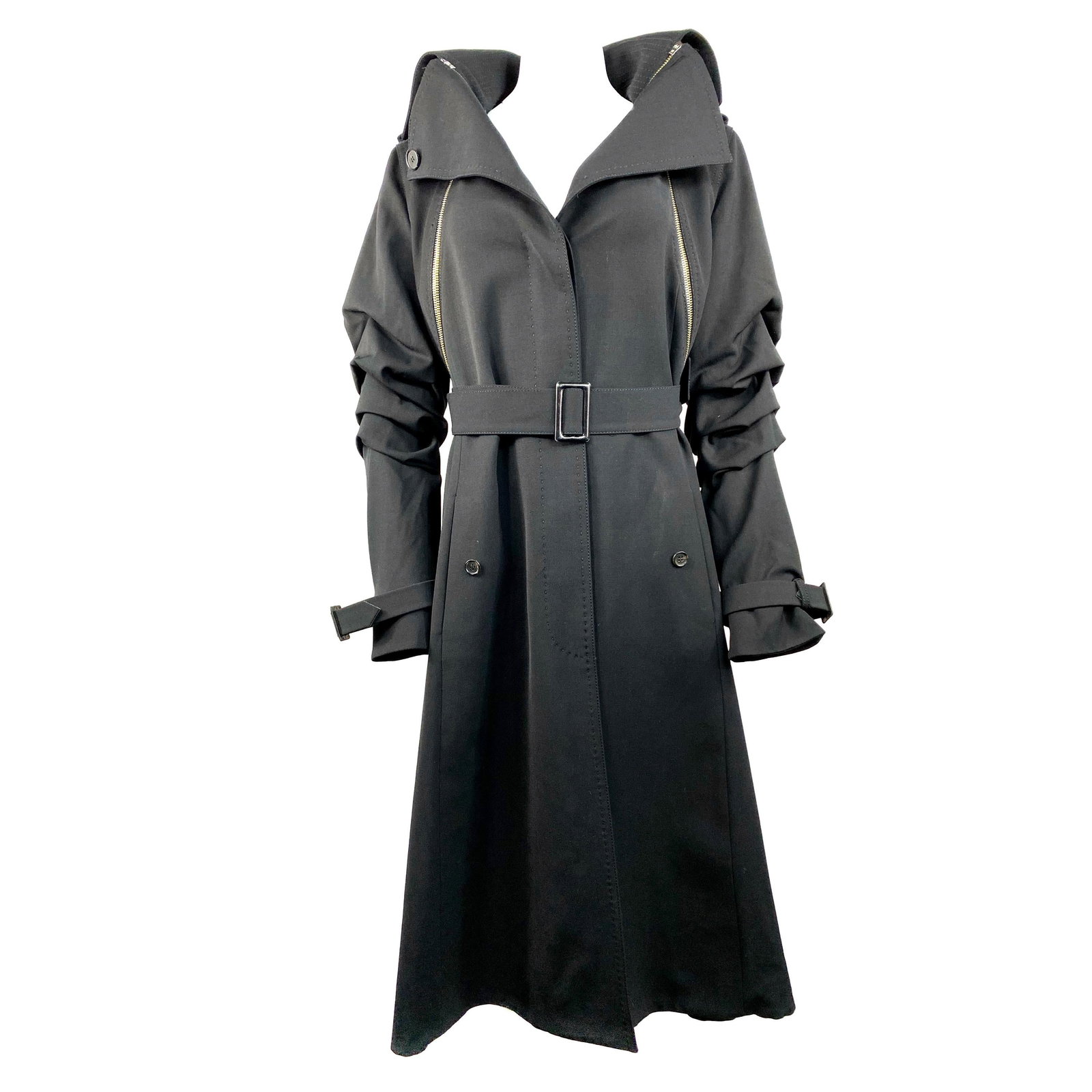 Gianfranco Ferre Size 44 Black Wool Belted Long Coat (1 of 17)