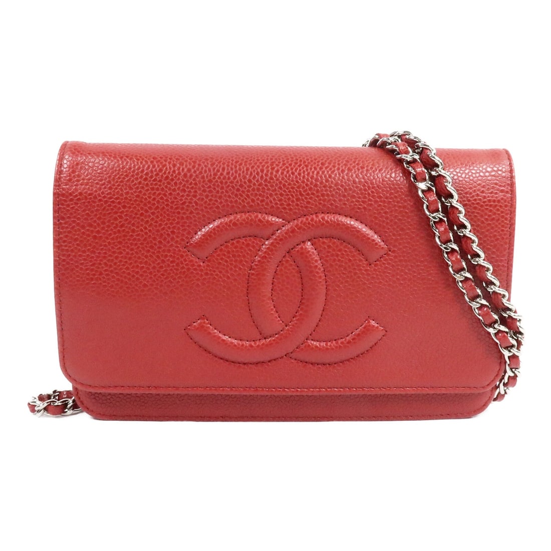 Chanel A48654 CC WOC Red Calfskin Shoulder Bag SHW: Chanel A48654 CC WOC Red Calfskin Shoulder Bag SHW Chanel Wallet on Chain shoulder bag in red calfskin leather with CC detailing and silver-tone hardware. This women's shoulder bag features multiple i