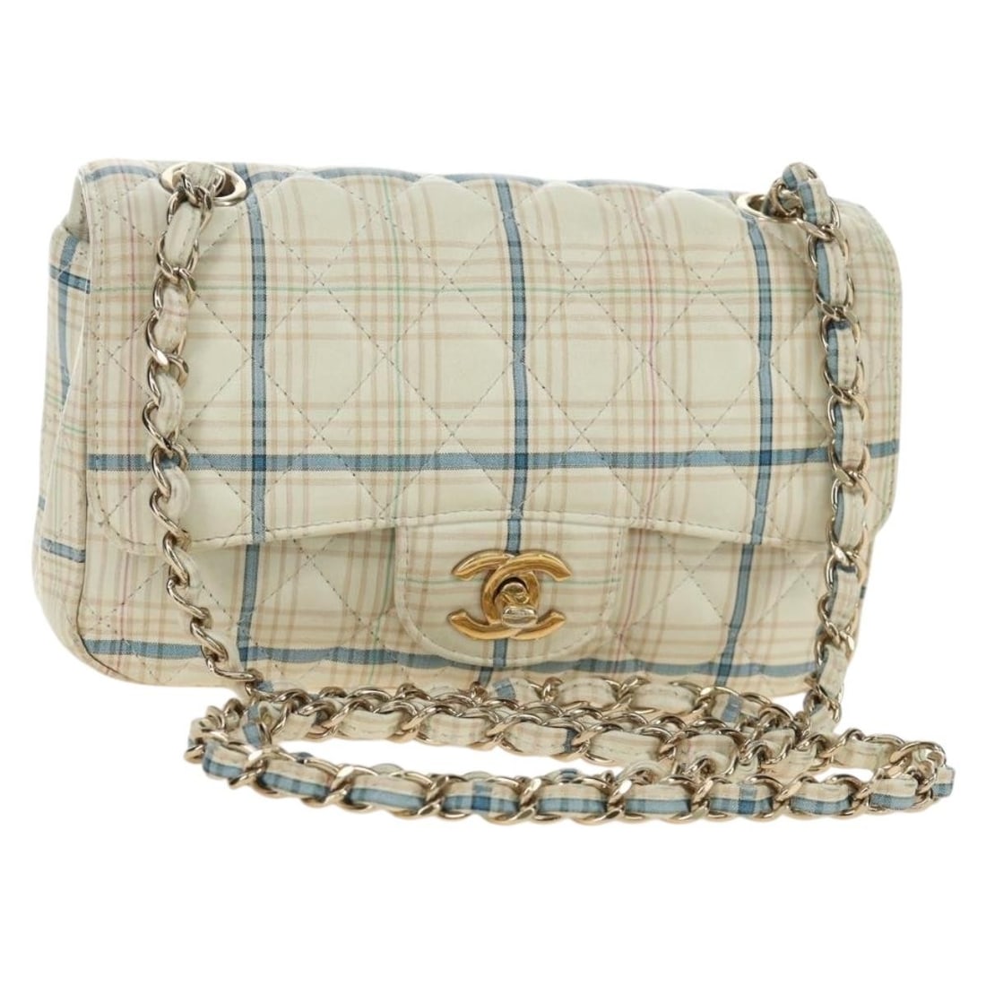 CHANEL Matelasse 20 Leather Shoulder Bag White Gold CC: CHANEL Matelasse 20 Leather Shoulder Bag White Gold CC CHANEL Matelasse 20 shoulder bag in leather with a white and gold color combination. Made in France, this women's bag measures approximately 20 c