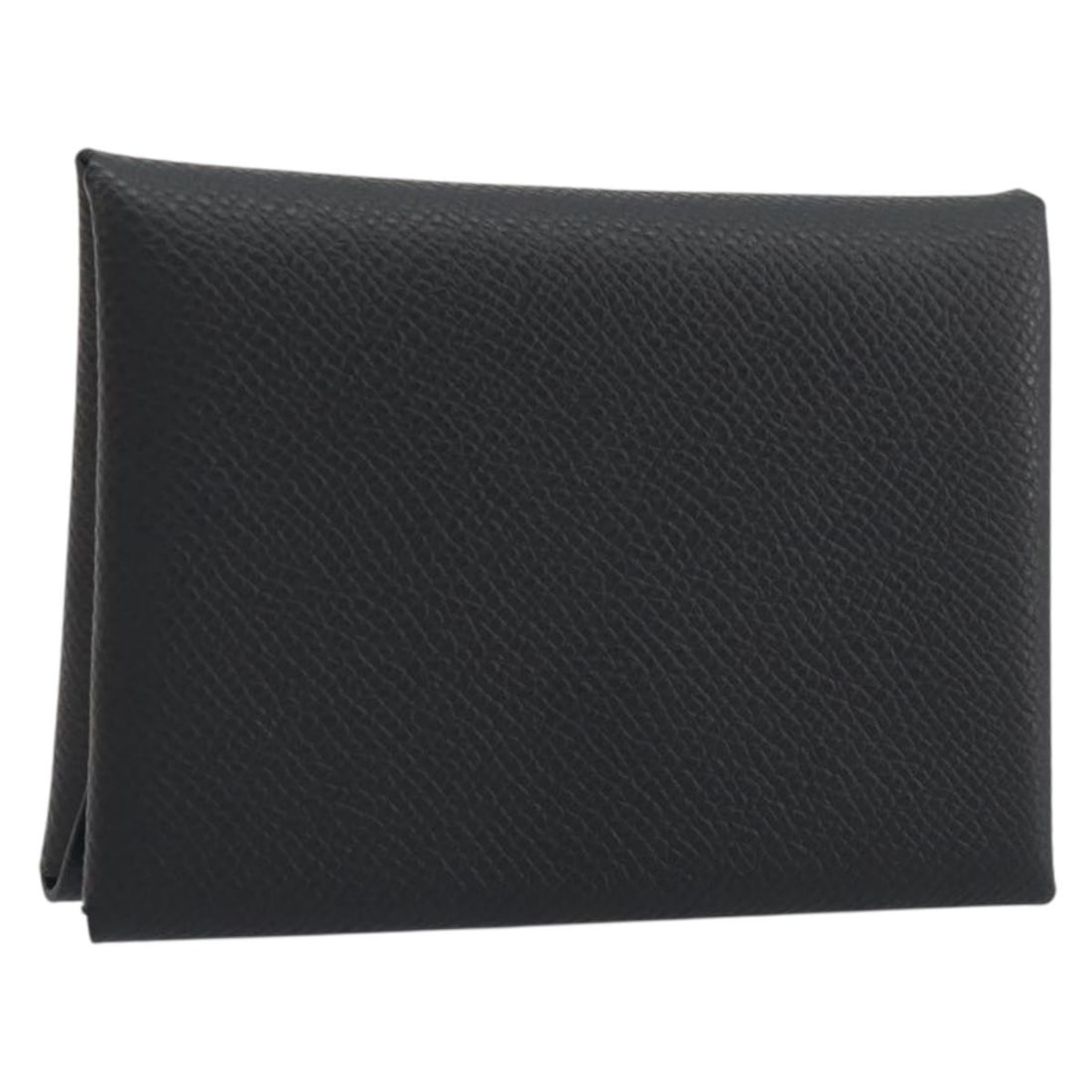HERMES Calvi Duo Leather Coin Purse Black Silver France: HERMES Calvi Duo Leather Coin Purse Black Silver France Hermes Calvi Duo coin purse in black leather with silver-tone accents. Made in France, this women's accessory comes with the item box. Condition