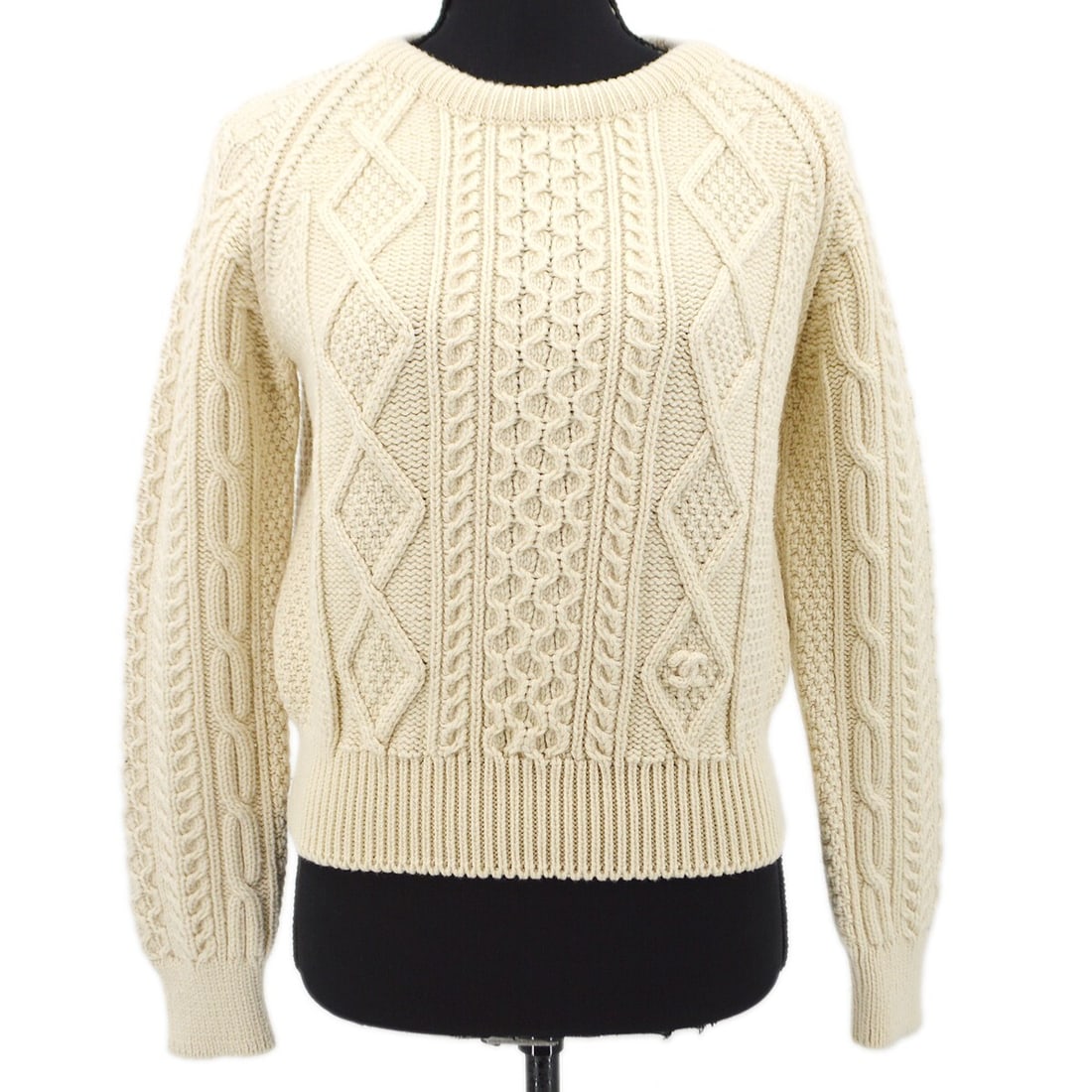 Chanel 96A ivory wool cable knit sweater women size 44 (1 of 8)