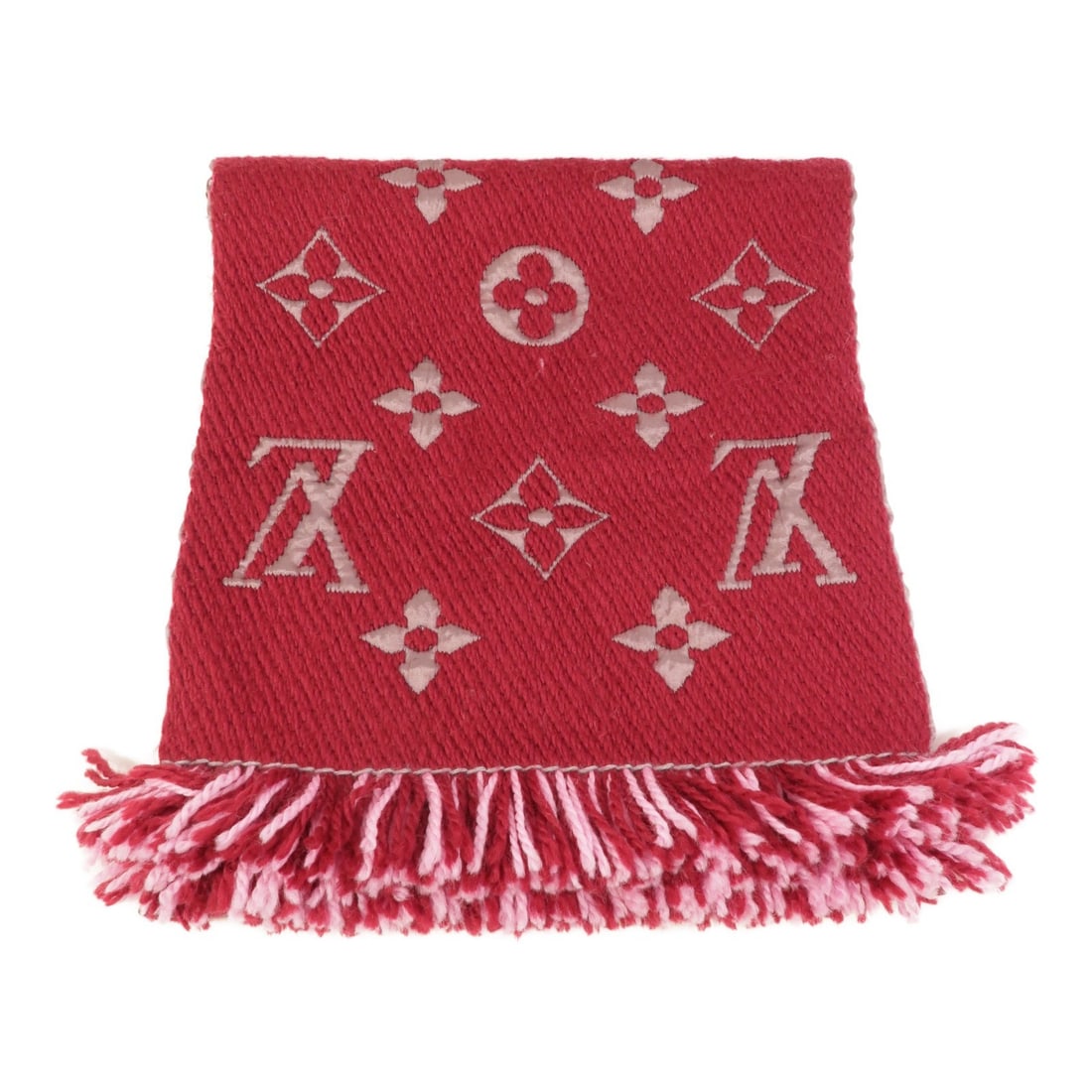 Louis Vuitton M73887 Logomania Shine Wool Silk Scarf Pink Red (1 of 10)