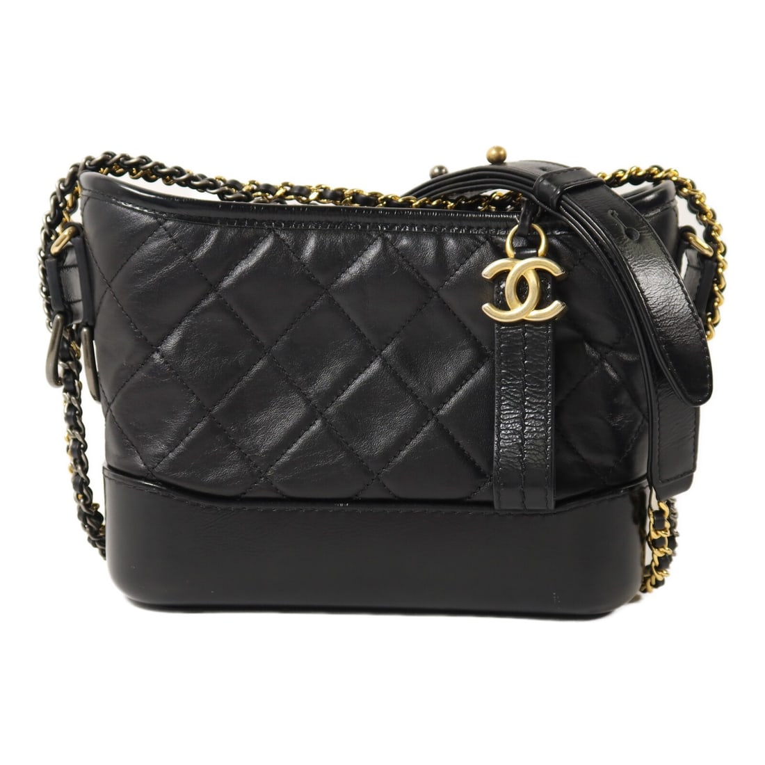 CHANEL Gabrielle Small Shoulder Bag Black Calfskin Chain Strap: CHANEL Gabrielle Small Shoulder Bag Black Calfskin Chain Strap A CHANEL CC Gabrielle small chain shoulder bag in black calfskin leather. This women's shoulder bag is made in France, with Italy listed 