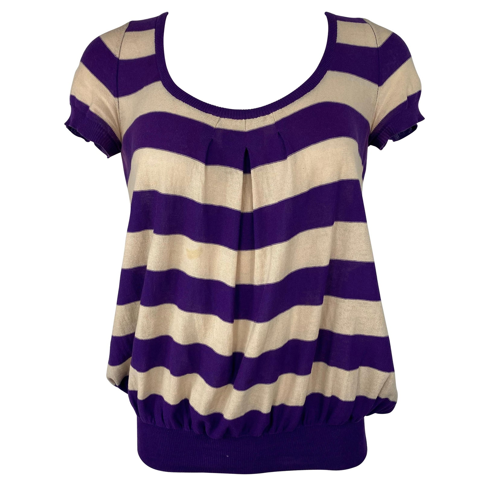Sonia Rykiel Cotton Short Sleeve Striped Top Purple Cream Size 38 (1 of 5)