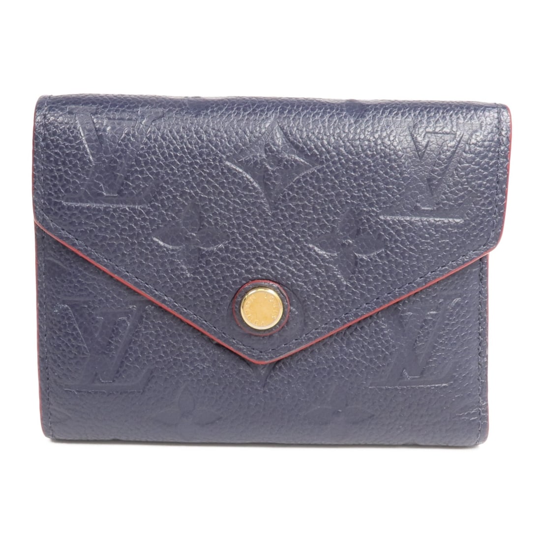 Louis Vuitton Victorine M64577 Navy Monogram Empreinte Trifold Wallet: Louis Vuitton Victorine M64577 Navy Monogram Empreinte Trifold Wallet Louis Vuitton Victorine tri-fold wallet in navy Monogram Empreinte calfskin. This women's wallet features a tri-fold design with a