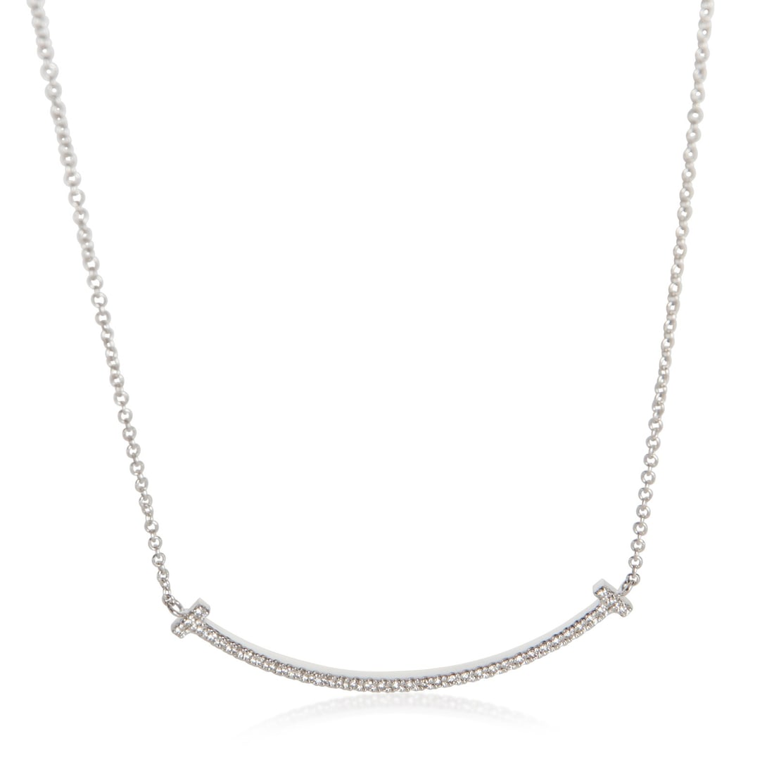 Tiffany & Co. Tiffany T Smile Small Model 18k White Gold Diamond Necklace (1 of 5)