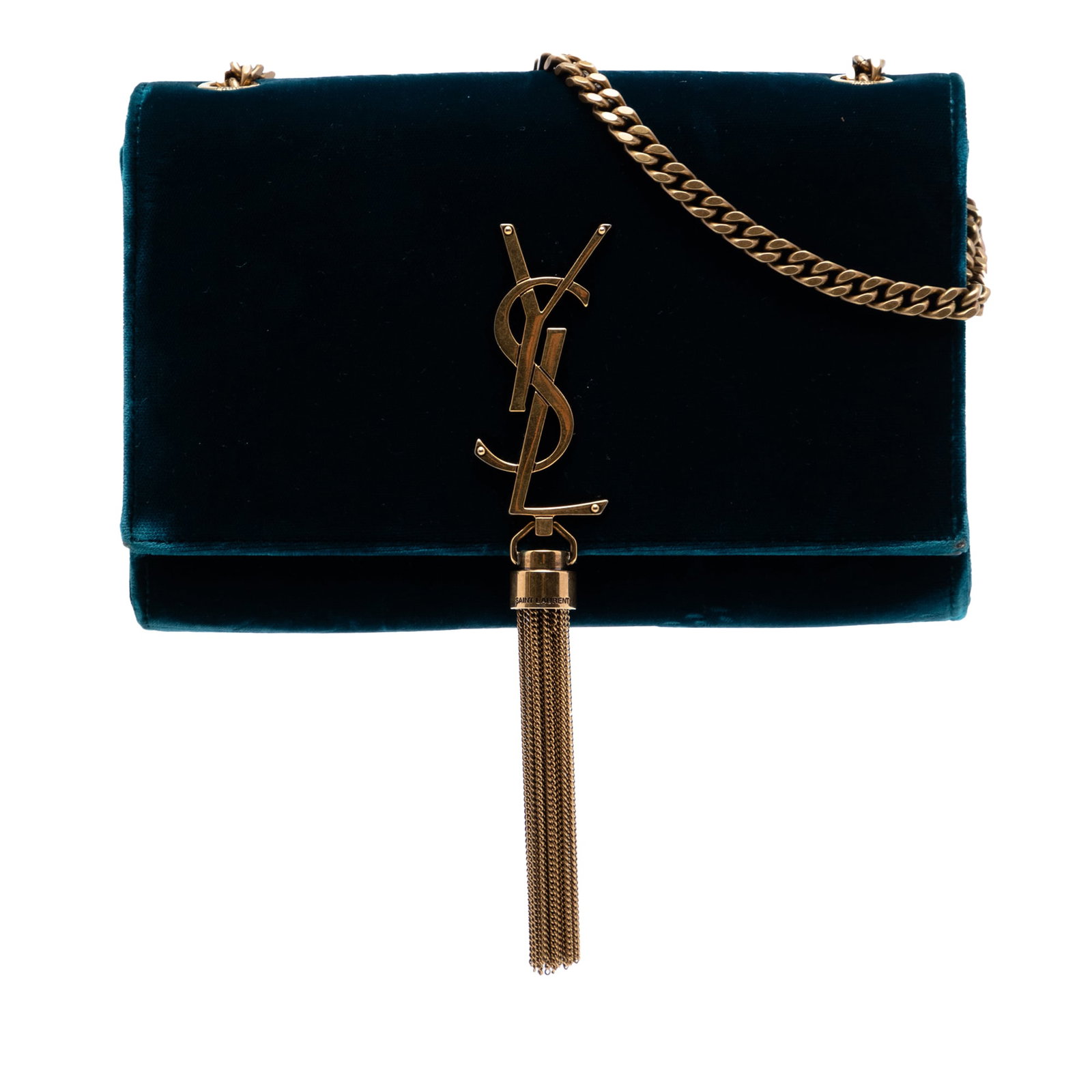 Saint Laurent Kate Tassel Small Velvet Crossbody Bag Blue (1 of 6)