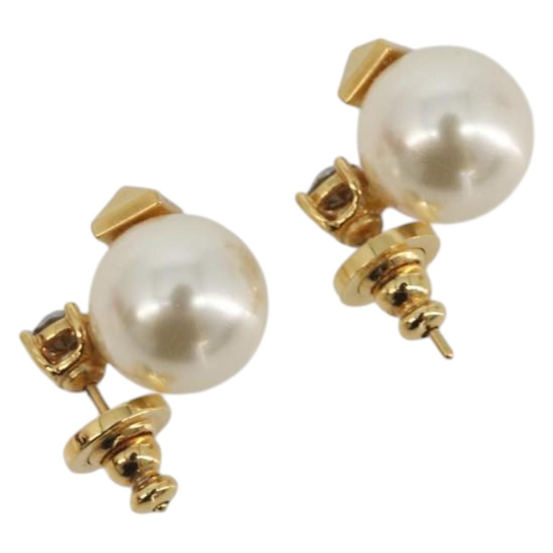 Valentino Gold Tone White Metal Earring with Box Dust Bag: Valentino Gold Tone White Metal Earring with Box Dust Bag Valentino earring in gold tone and white metal, made in Italy. The item comes with a dust bag and item box. Condition is ranked B, with slight
