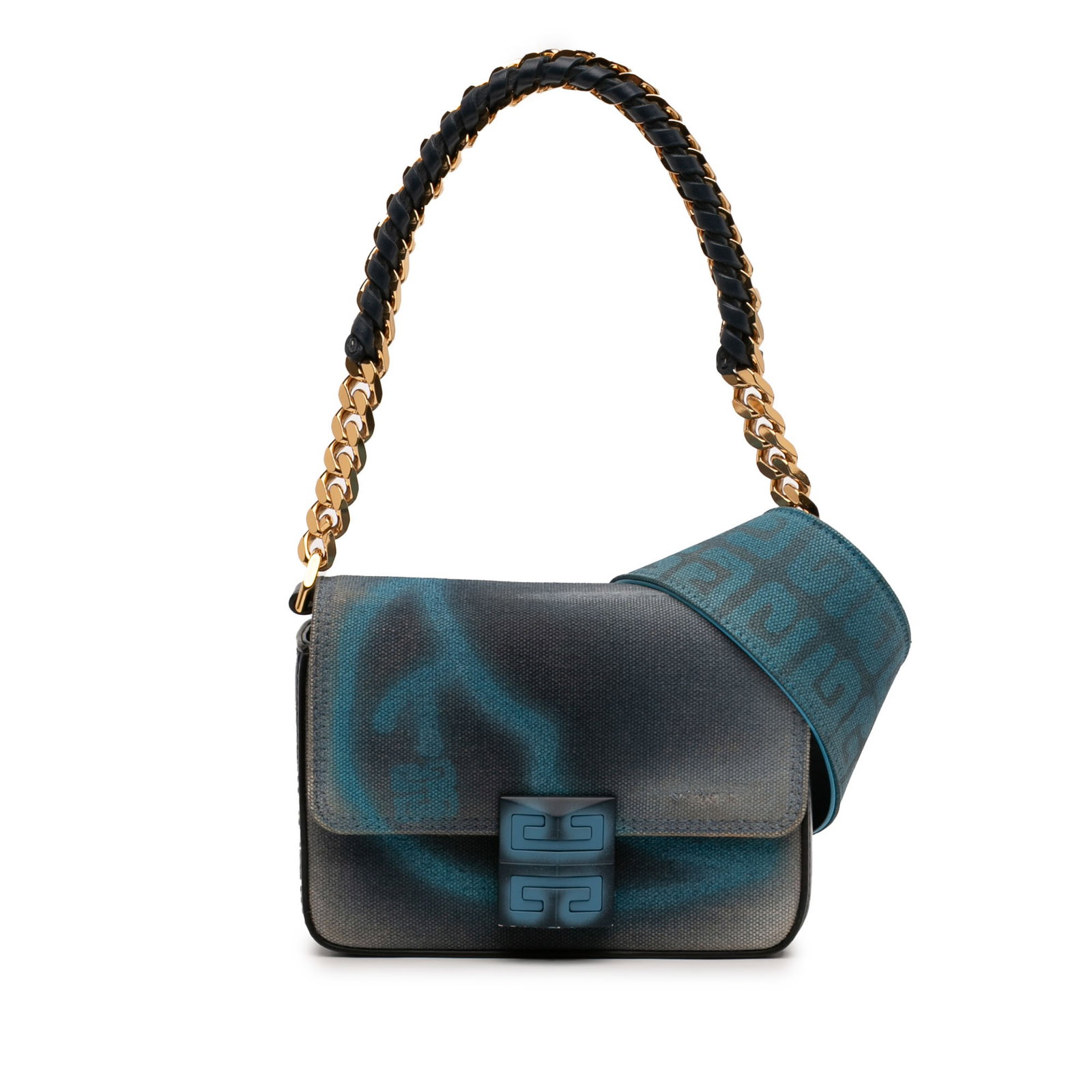 Givenchy Chito Small 4G Graffiti Satchel Blue Canvas Leather: Givenchy Chito Small 4G Graffiti Satchel Blue Canvas Leather Small satchel in canvas and leather with a graffiti-effect design. It features a leather woven chain-link handle, a detachable flat strap, 