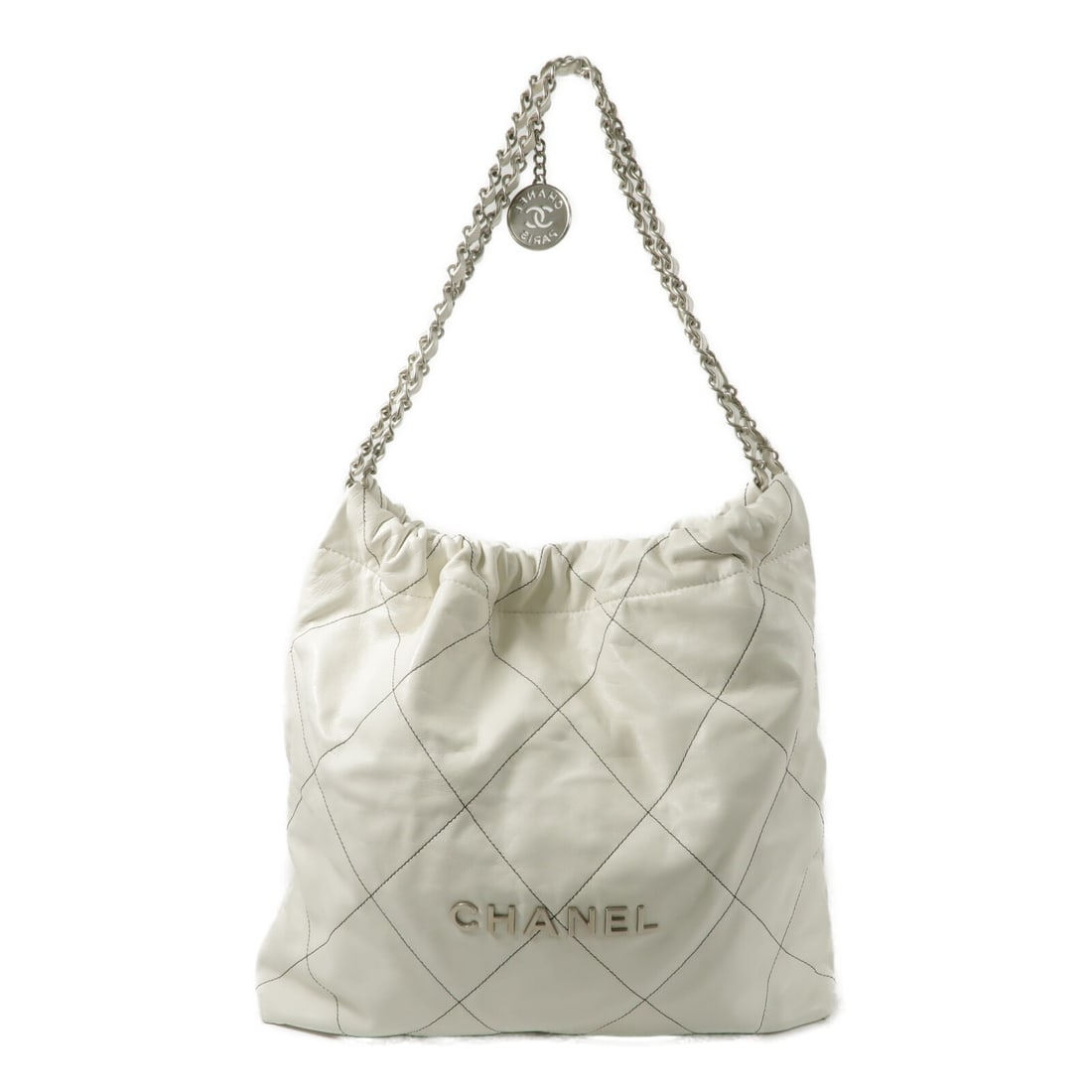 CHANEL AS3260 Chanel 22 Small White Calfskin Chain Shoulder Bag: CHANEL AS3260 Chanel 22 Small White Calfskin Chain Shoulder Bag CHANEL Chanel 22 Small Chain Shoulder Bag in white calfskin leather, model AS3260. This women's shoulder bag is from France and is prese