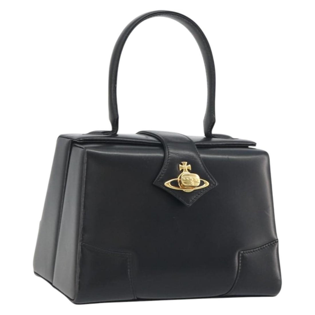 Vivienne Westwood Black Leather Handbag Gold Tone Made in Italy: Vivienne Westwood Black Leather Handbag Gold Tone Made in Italy Vivienne Westwood women's leather handbag in black and gold. This Italy-made bag includes only the item shown in the photo; item box and