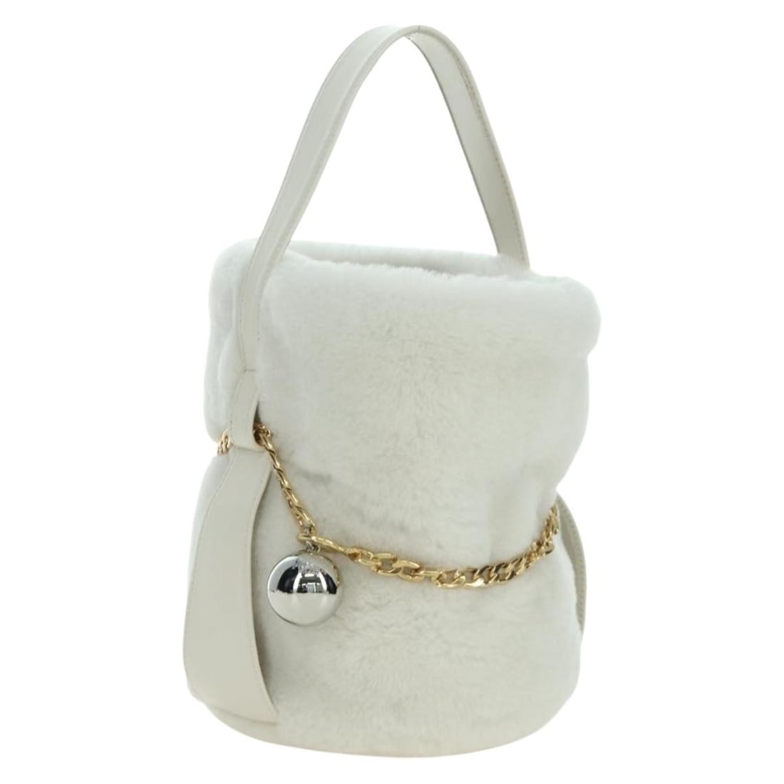 Prada Fur Handbag in White and Gold with Dust Bag: Prada Fur Handbag in White and Gold with Dust Bag This PRADA handbag features a white and gold fur exterior, designed for women. It is crafted in Italy and comes with a dust bag. The bag shows slight 