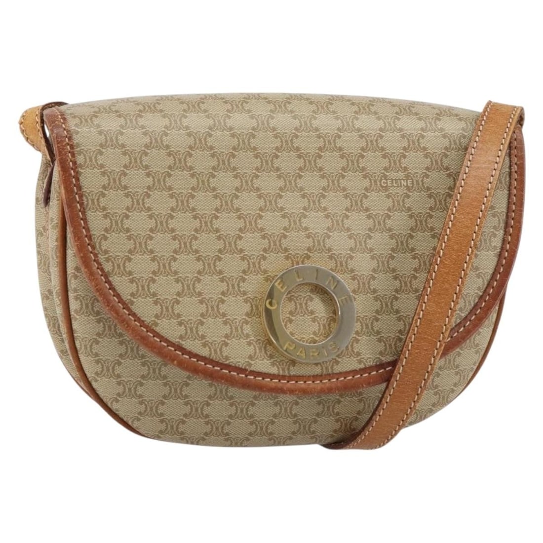 Beige Celine Macadam PVC Leather Shoulder Bag 20cm: Beige Celine Macadam PVC Leather Shoulder Bag 20cm This pre-owned Celine Macadam shoulder bag for women is crafted from beige PVC leather. It measures 20cm x 16cm x 4cm and originates from Italy. The 