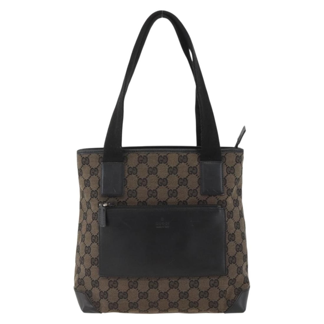 Gucci Vintage Front Pocket Tote Bag Black Canvas Leather Trim: Gucci Vintage Front Pocket Tote Bag Black Canvas Leather Trim Vintage Gucci Front Pocket Tote in black canvas with leather trim. This tote shows honest vintage wear consistent with good condition, inc