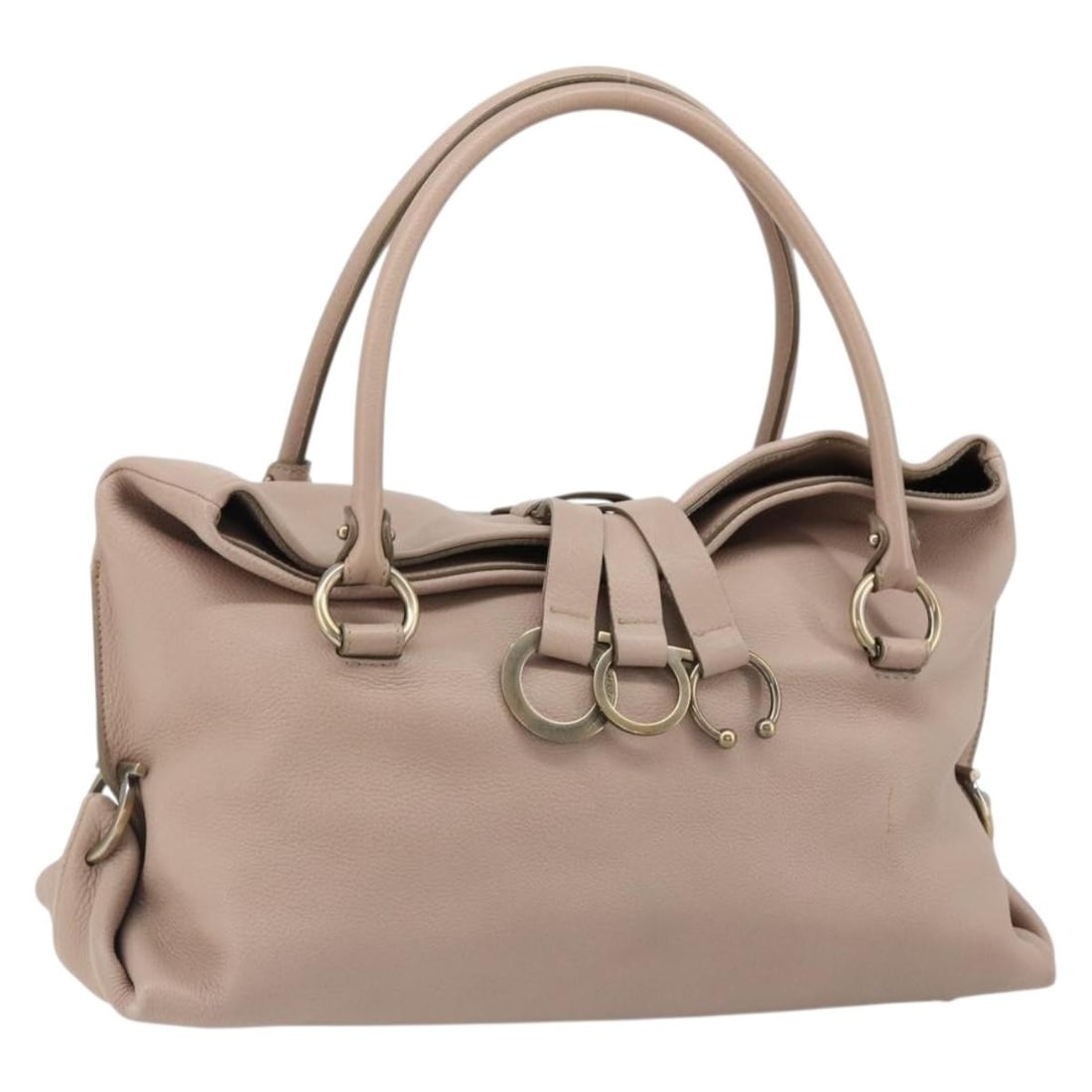 Salvatore Ferragamo Beige Gold Leather Hand Bag with Dust Bag: Salvatore Ferragamo Beige Gold Leather Hand Bag with Dust Bag Salvatore Ferragamo women's leather handbag in beige and gold, made in Italy. This piece includes a dust bag and shows reasonable wear con