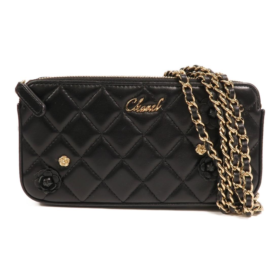 Chanel A82527 Matelasse Lambskin Chain Shoulder Bag Black: Chanel A82527 Matelasse Lambskin Chain Shoulder Bag Black This CHANEL CC Mark Matelasse chain shoulder bag is crafted in black lambskin (sheep leather) with gold-tone hardware. It features a shoulder 