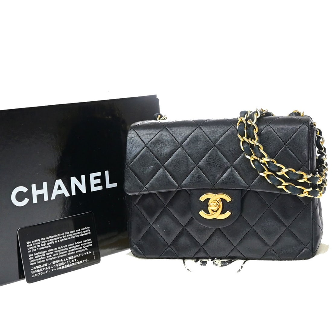 Chanel Vintage Square Classic Flap Black Leather Bag: Chanel Vintage Square Classic Flap Black Leather Bag Vintage Chanel Square Classic Flap bag in black leather with a quilted lambskin design. Made in France, this female bag measures 20 cm x 15 cm x 6 