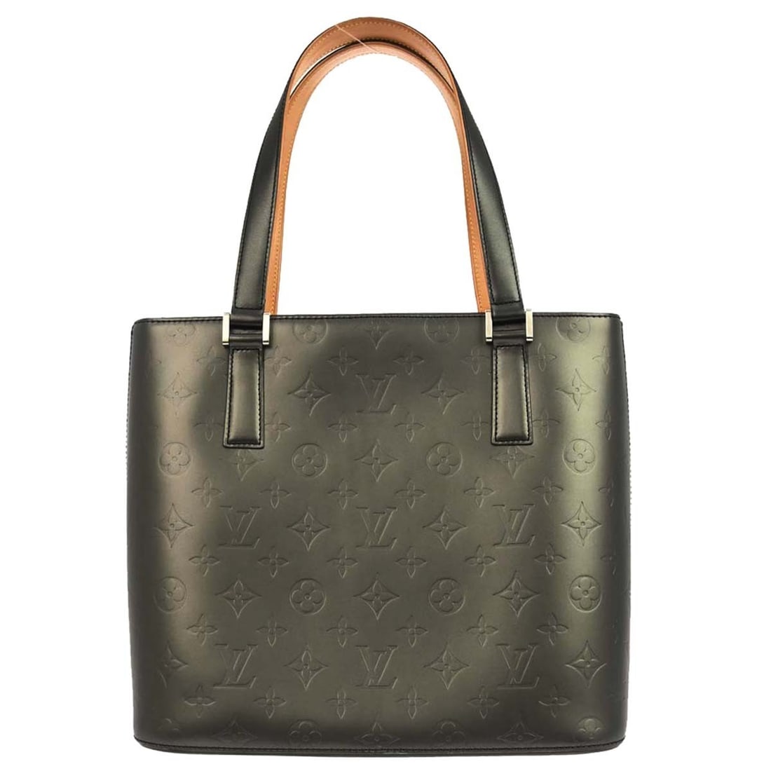 Louis Vuitton Stockton Top Handle Bag Black Monogram Mat Leather: Louis Vuitton Stockton Top Handle Bag Black Monogram Mat Leather Louis Vuitton Stockton tote handbag in black Monogram Mat leather with leather trim and double handles. This zip-top handbag features a