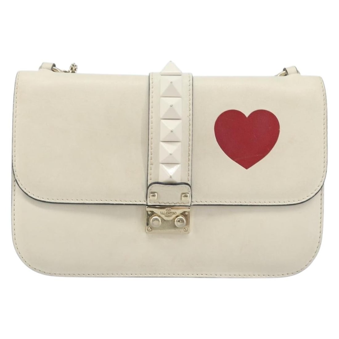 Valentino Garavani Glam Lock White Leather Shoulder Bag: Valentino Garavani Glam Lock White Leather Shoulder Bag Valentino Garavani Glam Lock bag in white leather. This pre-owned piece shows overall wear consistent with use, including loss of shape, light w