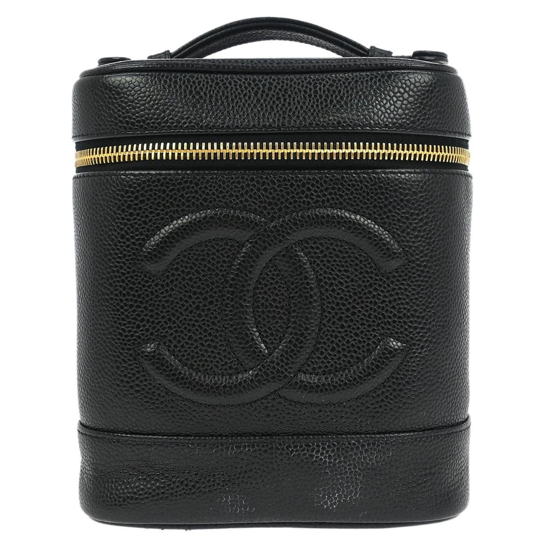 CHANEL CC Cosmetic Hand Bag Black Caviar Leather Vanity: CHANEL CC Cosmetic Hand Bag Black Caviar Leather Vanity Chanel Timeless vanity handbag in black caviar skin leather with a structured top-handle design, zip closure, leather lining, and interior pocke
