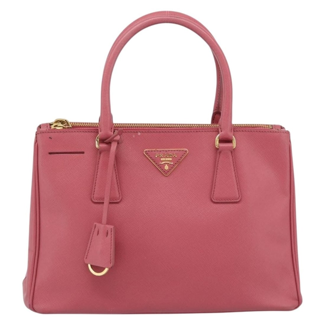 Prada Galleria Saffiano Leather Double Zip Tote Pink: Prada Galleria Saffiano Leather Double Zip Tote Pink Prada Galleria Double Zip Tote in pink leather. This structured handbag is made in Italy and shows overall good pre-owned condition, with visible w