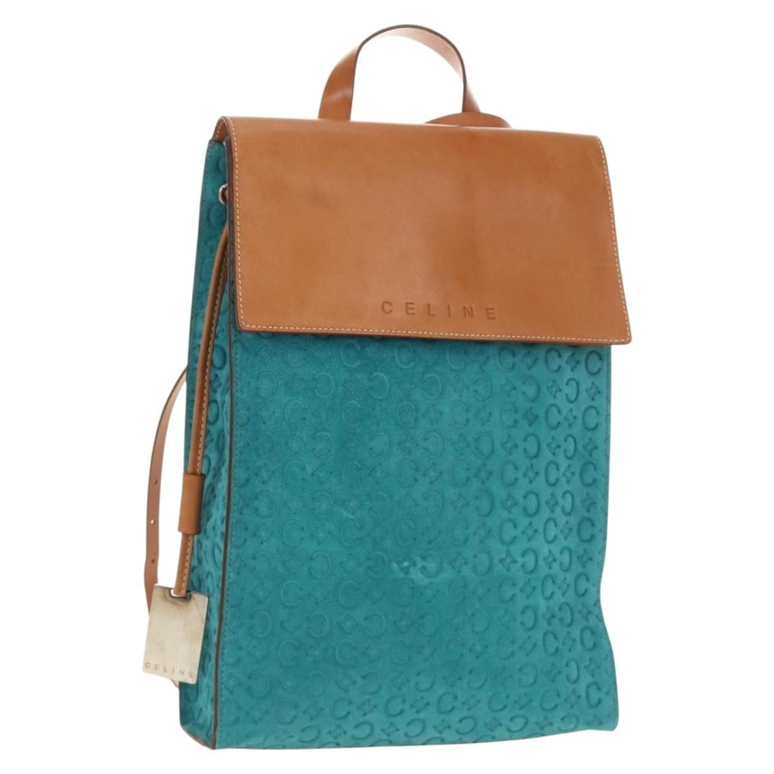 CELINE Macadam Canvas Backpack in Silver and Turquoise Blue: CELINE Macadam Canvas Backpack in Silver and Turquoise Blue Authentic CELINE backpack in silver and turquoise blue Macadam canvas. Made in Italy, this women's bag shows reasonable wear and tear consis