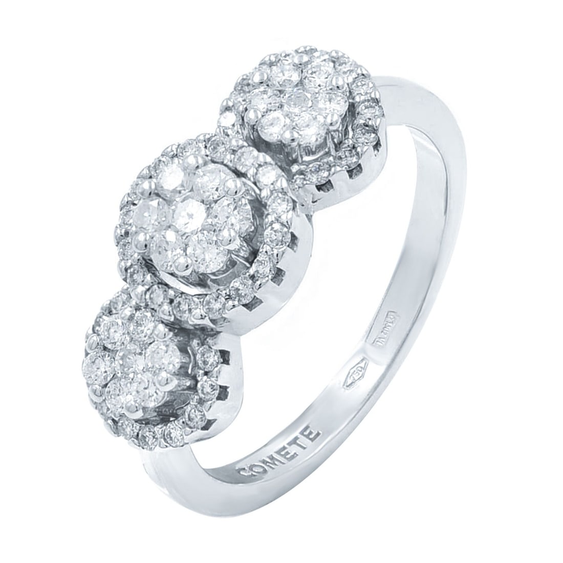 Rachel Koen 18K White Gold Cluster Diamond Ring 0.51ct 3 Stone Cocktail (1 of 4)