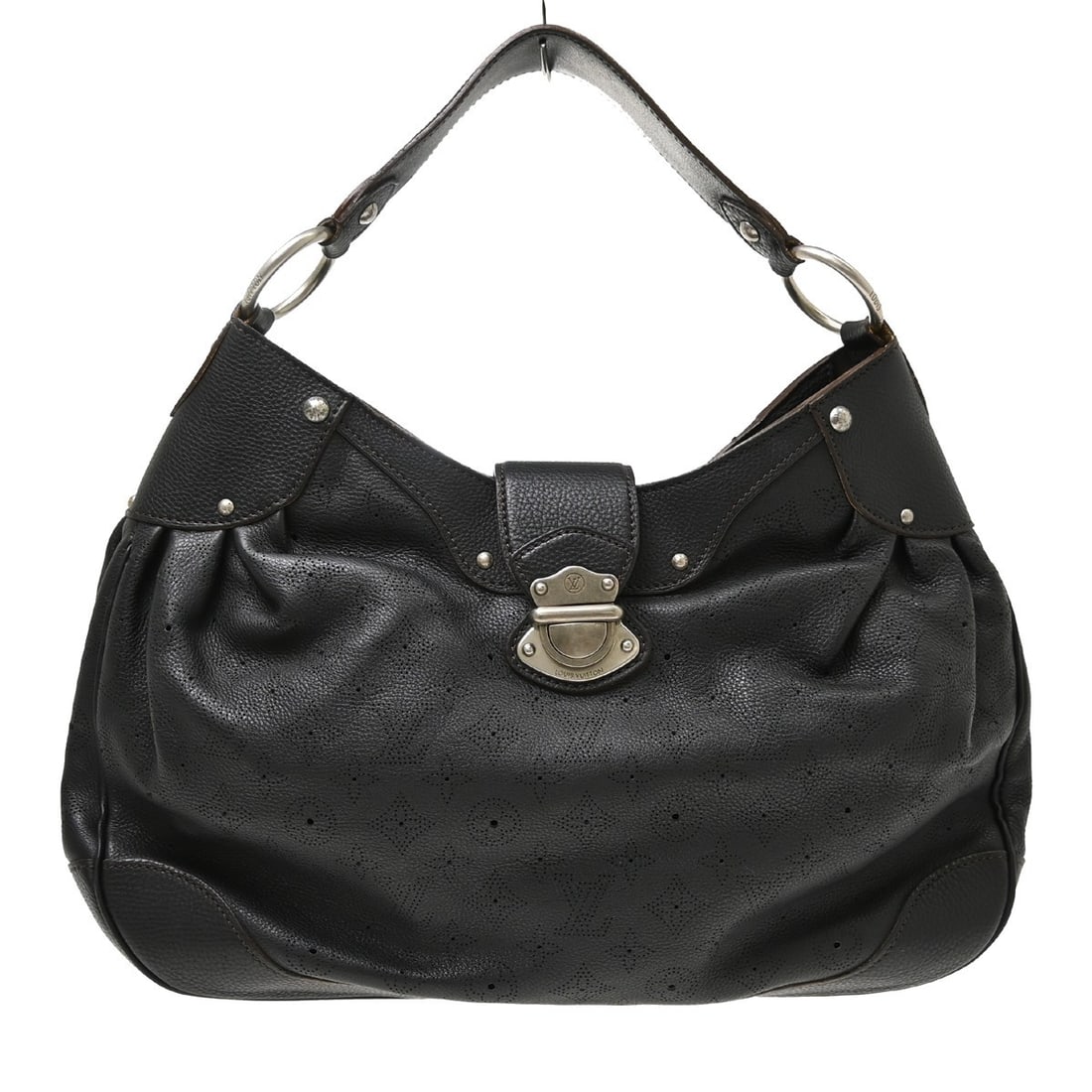 Louis Vuitton Mahina Solar PM Black Leather Hobo Bag M93127: Louis Vuitton Mahina Solar PM Black Leather Hobo Bag M93127 Vintage Louis Vuitton Mahina Solar PM hobo handbag in black Mahina leather with a zip closure and top handle. The bag shows reasonable wear 