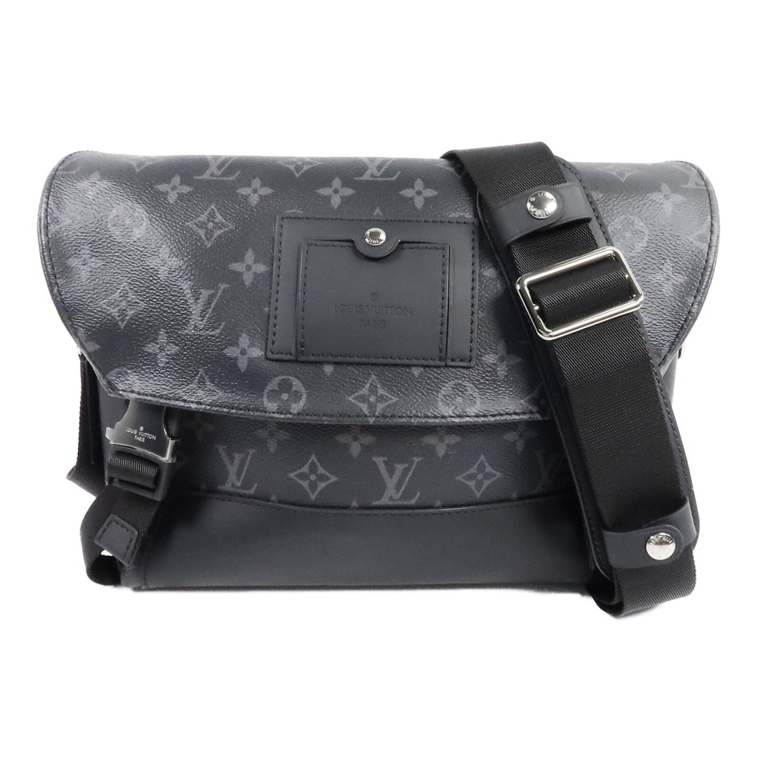 Louis Vuitton M40511 Monogram Eclipse Messenger PM Voyager Bag: Louis Vuitton M40511 Monogram Eclipse Messenger PM Voyager Bag Louis Vuitton Messenger PM Voyager shoulder bag in Monogram Eclipse PVC coated canvas with a black colorway. This men's shoulder bag feat