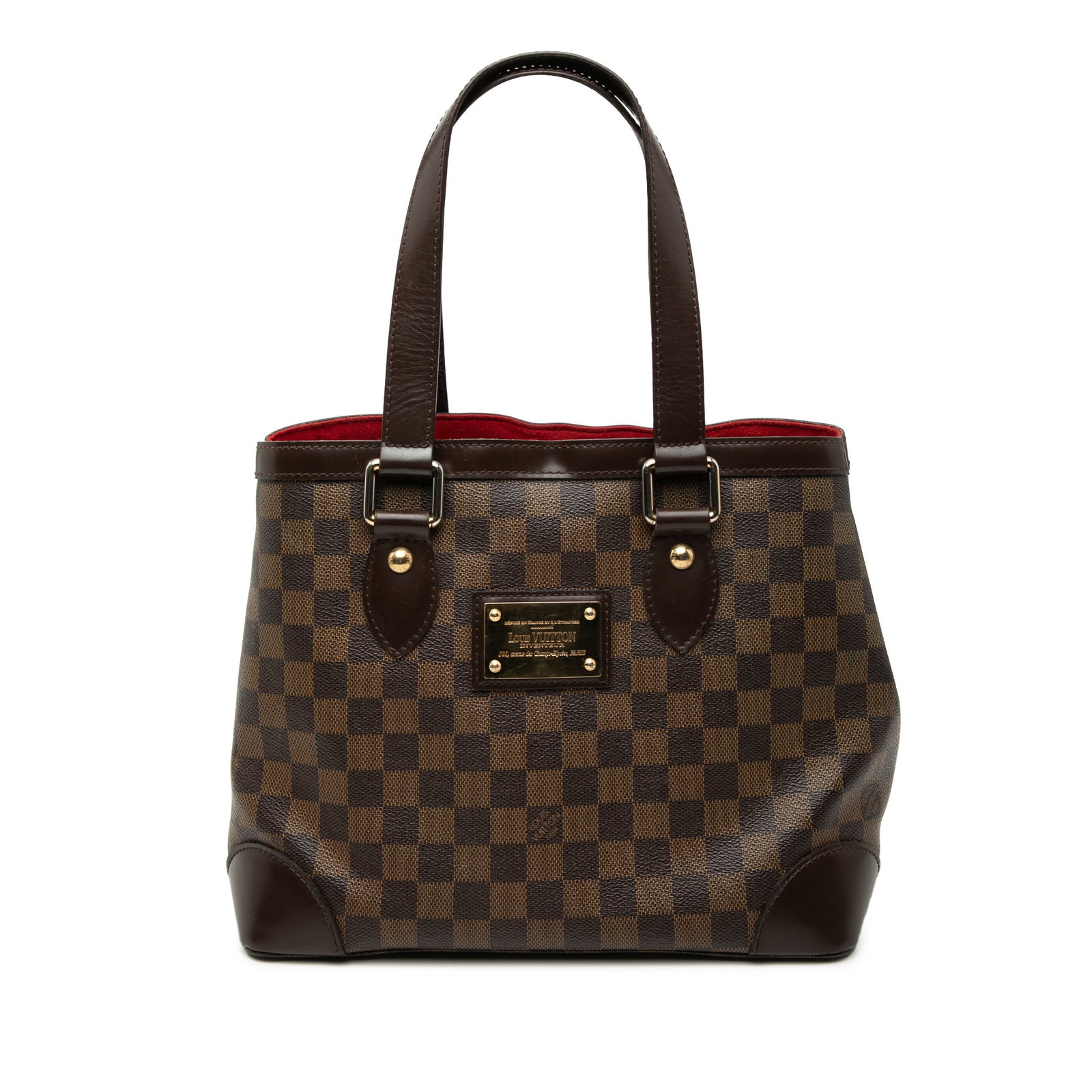 Louis Vuitton Hampstead PM Damier Ebene Tote: Louis Vuitton Hampstead PM Damier Ebene Tote The Louis Vuitton Damier Ebene Hampstead PM is a stylish handbag crafted from Damier Ebene canvas with leather trim and flat leather handles. It features a