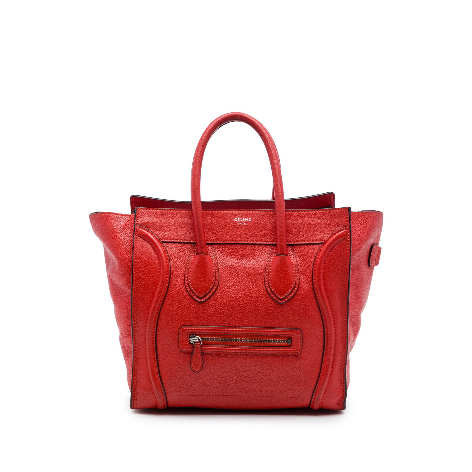 Celine Luggage Tote Mini Grained Calfskin Leather Bag Orange: Celine Luggage Tote Mini Grained Calfskin Leather Bag Orange Celine Mini Grained Calfskin Luggage Tote in orange leather. This structured tote features rolled leather handles, a top zip closure, an ex
