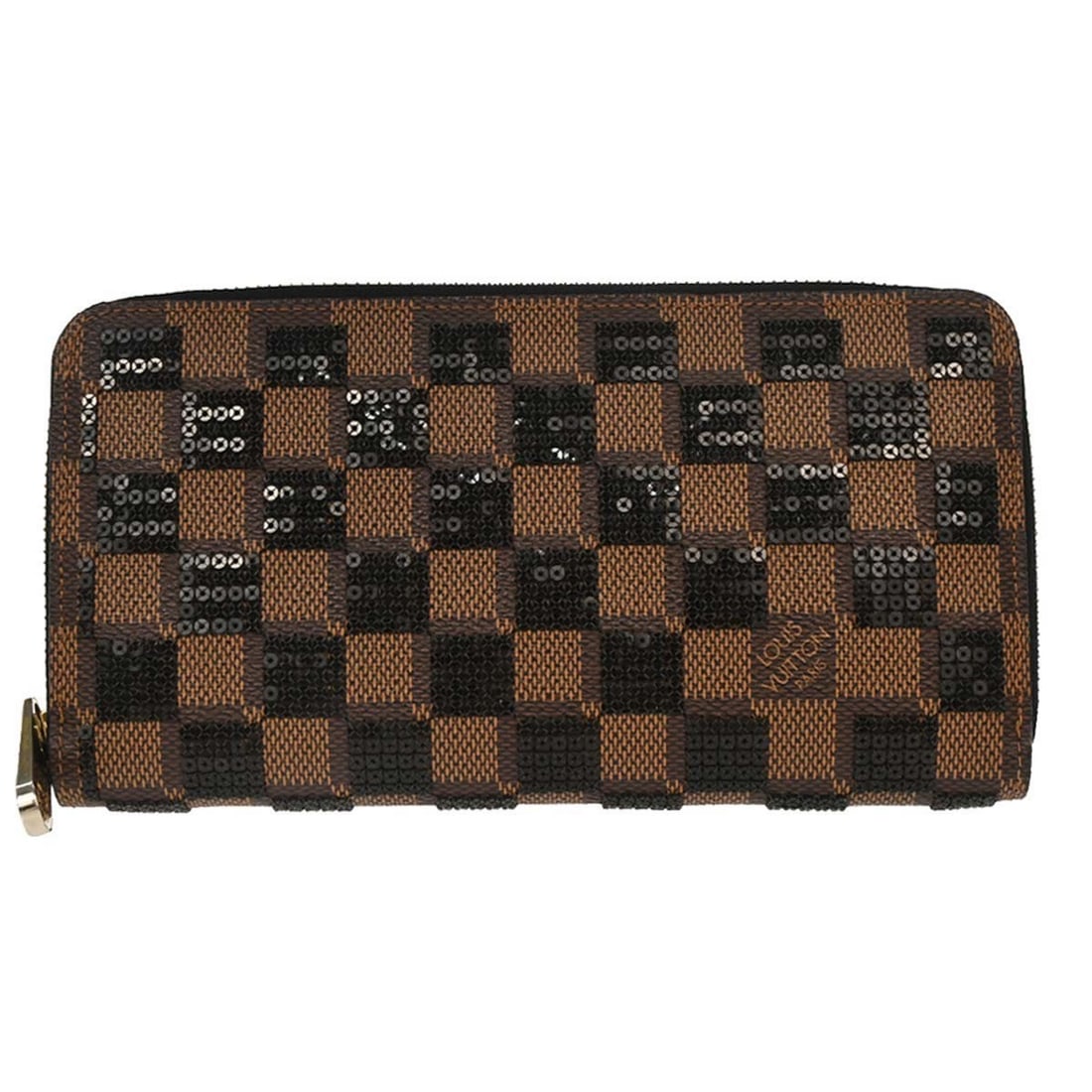 Louis Vuitton N63173 Zippy Coin Wallet Damier Canvas Brown: Louis Vuitton N63173 Zippy Coin Wallet Damier Canvas Brown Vintage Louis Vuitton Zippy long coin wallet in Damier Paillettes design with an Ebene brown Damier canvas exterior accented by sequins and l