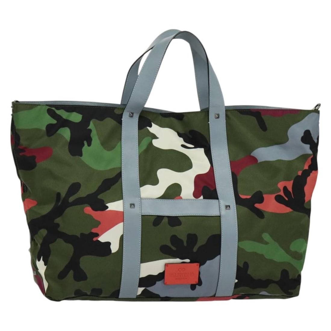 VALENTINO Green Nylon Camouflage Tote Bag Made in Italy: VALENTINO Green Nylon Camouflage Tote Bag Made in Italy Valentino camouflage tote bag in green nylon, made in Italy and designed for women. The bag features a roomy tote silhouette with approximate di